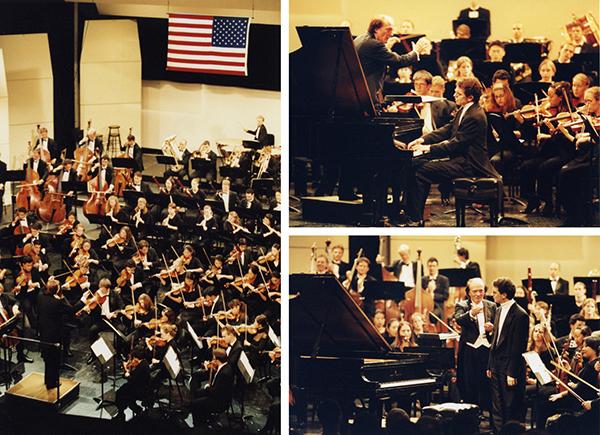 concert with symphony and pianist